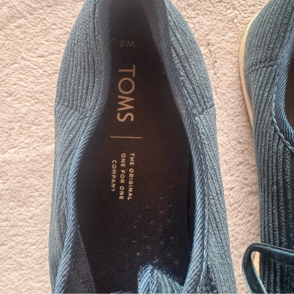 TOMS‎ Women’s 8 Teal Blue Corduroy Lace Up Sneakers Casual Low Top Shoes